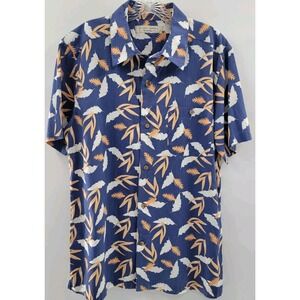 ISLAND REPUBLIC Men's  Hawaiian‎ Shirt Size L Leaf Print Cotton / Rayon Blend